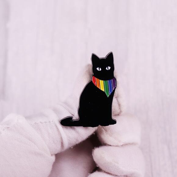 Black Rainbow LGBT Pride Cat Enamel Pins 55-1 - Picture 3 of 4
